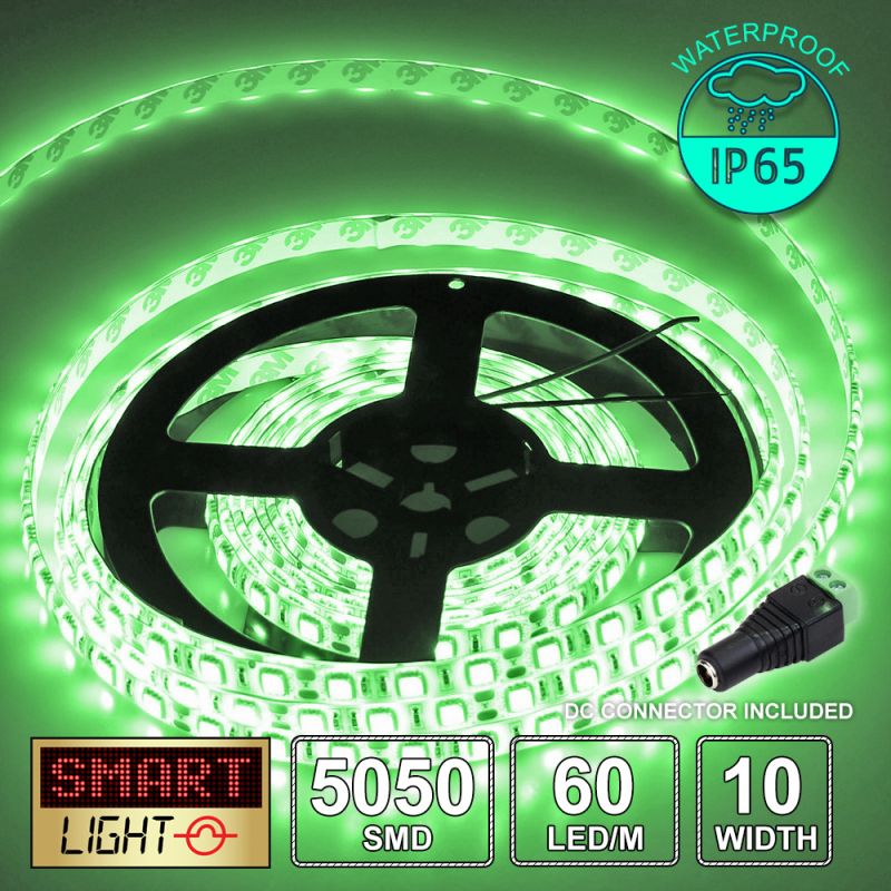 60 LED/M 12V SMD 5050 GREEN LED Strip IP65 (White PCB)
