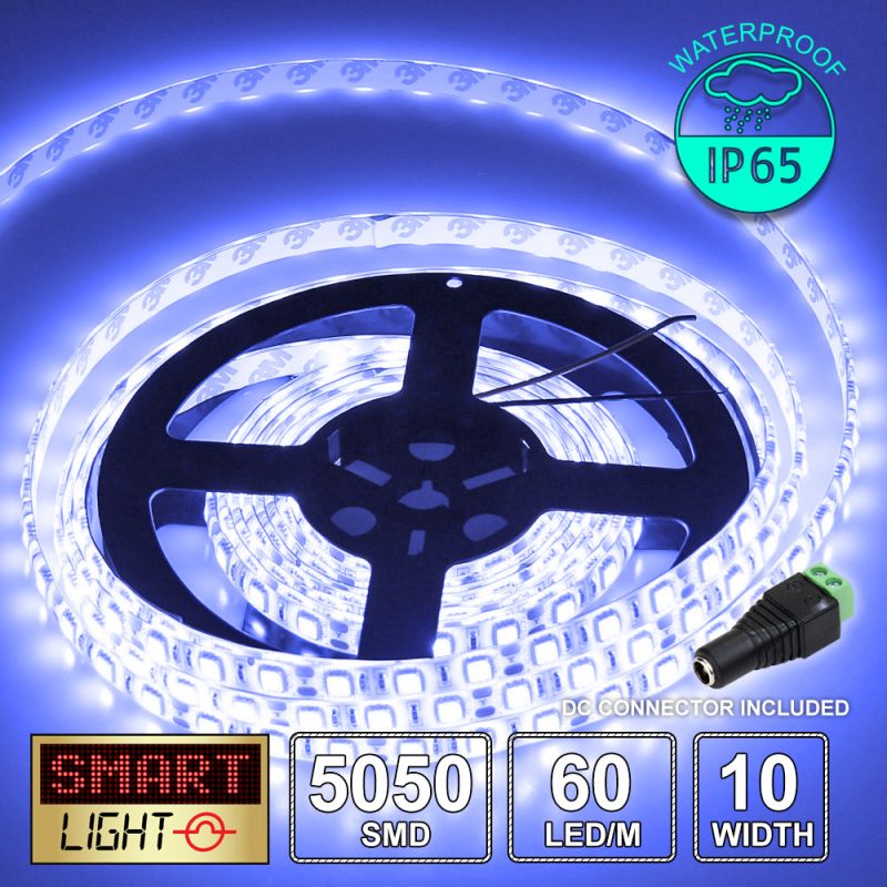 60 LED/M 12V SMD 5050 BLUE LED Strip IP65 (White PCB)