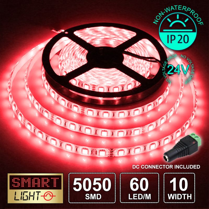 60 LED/M 24V SMD 5050 RED LED Strip IP20 (White PCB)