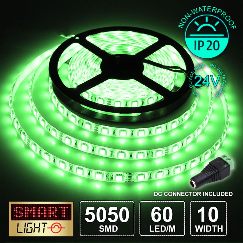 60 LED/M 24V SMD 5050 GREEN LED Strip IP20 (White PCB)