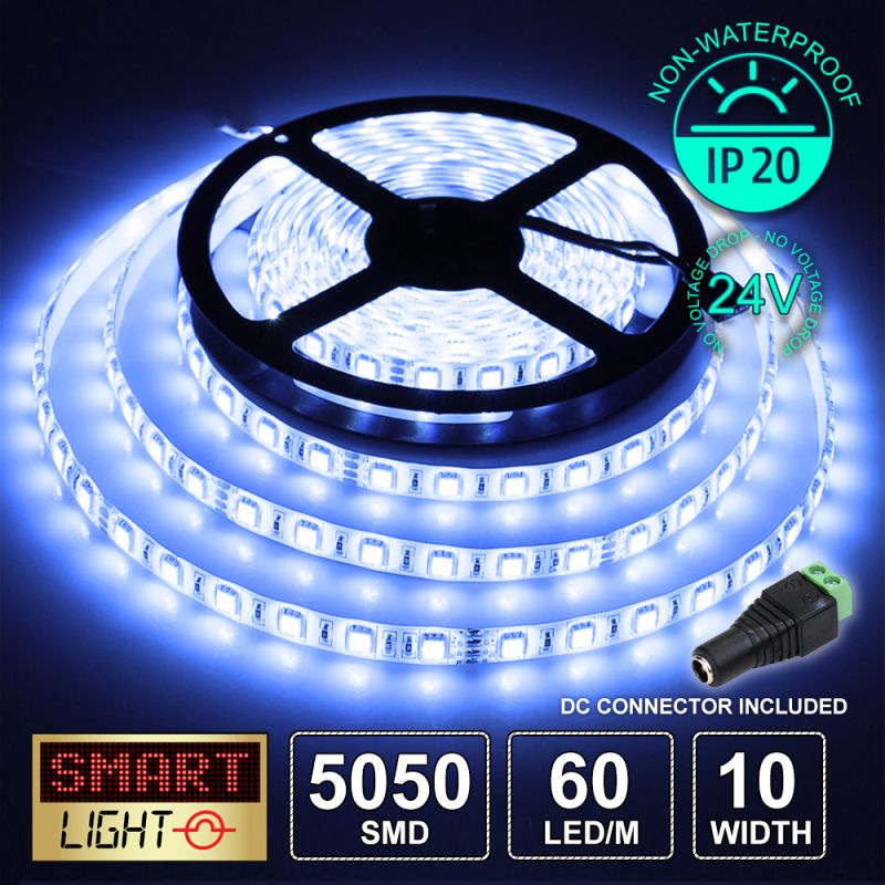 60 LED/M 24V SMD 5050 BLUE LED Strip IP20 (White PCB)