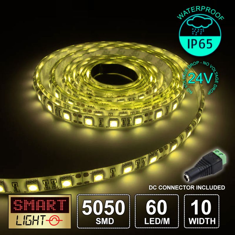 60 LED/M 24V SMD 5050 YELLOW LED Strip IP65 (White PCB)