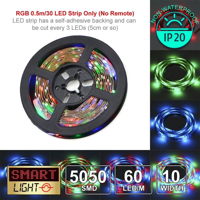 5V/0.5M SMD 5050/Black PCB IP20 Non-Waterproof Strip 30 LED Strip - RGB