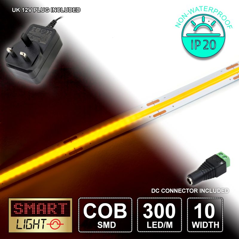 12V/5M YELLOW COB Continuous LED Strip Tape IP20/1500 LED with 12V AC Adaptor
