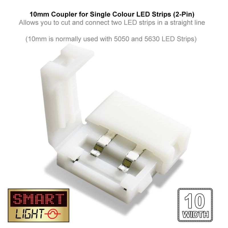2-Pin / 10mm Single Colour LED Strip Straight Connector