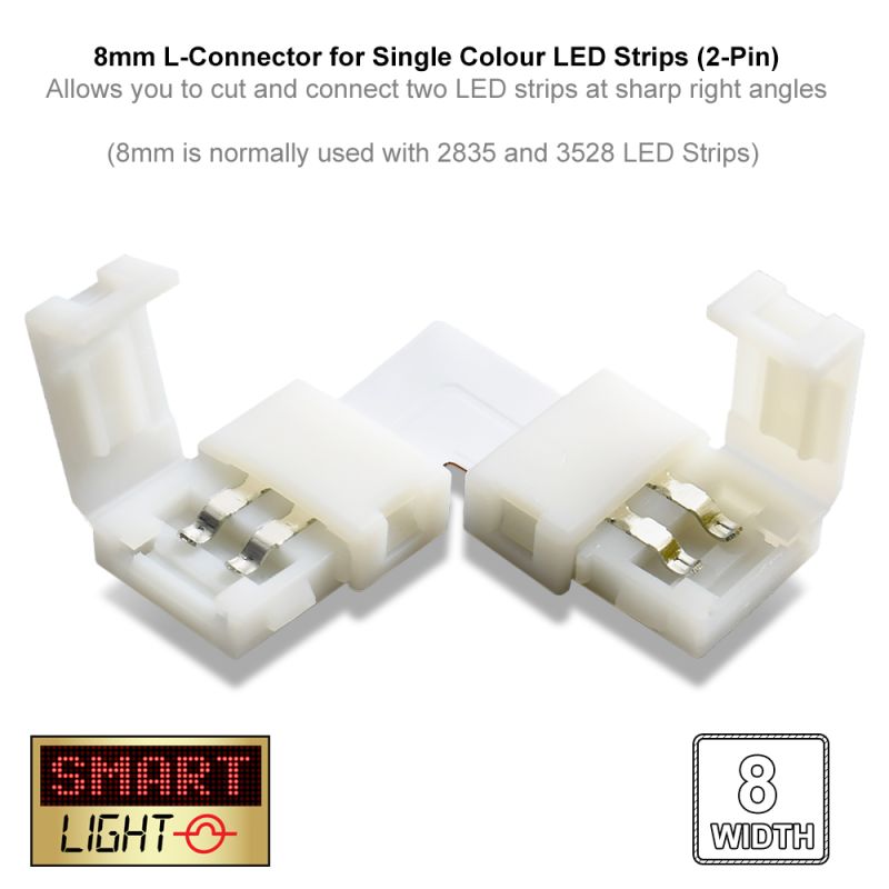 2-Pin / 8mm Single Colour LED Strip L Connector