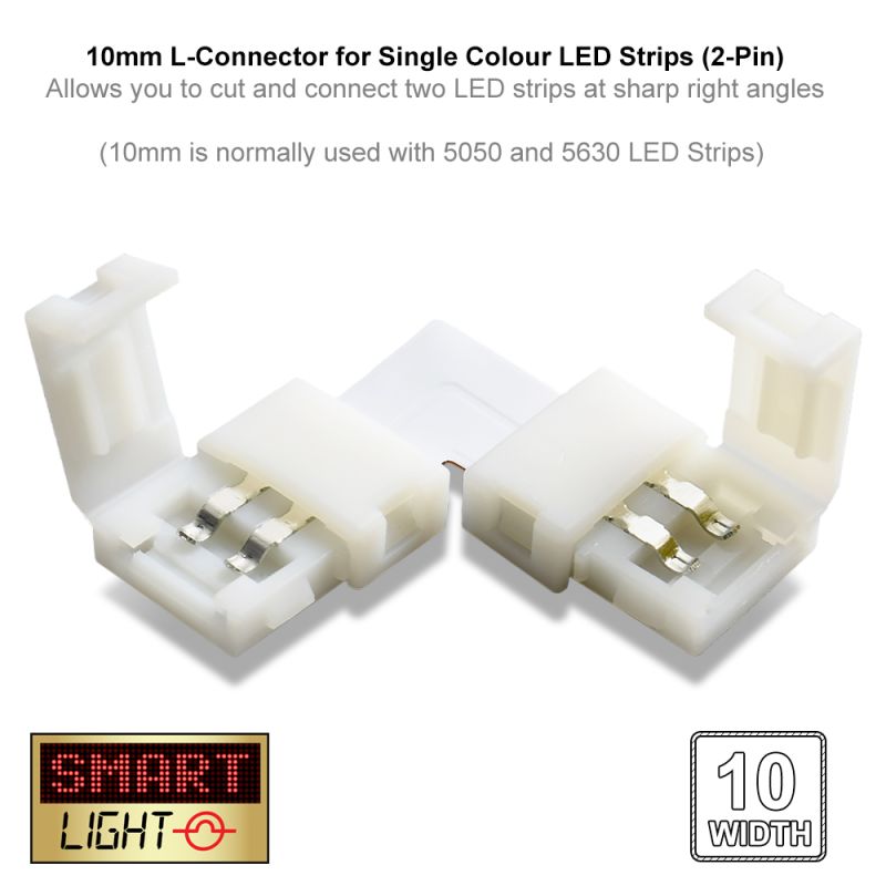 2-Pin / 10mm Single Colour LED Strip L Connector