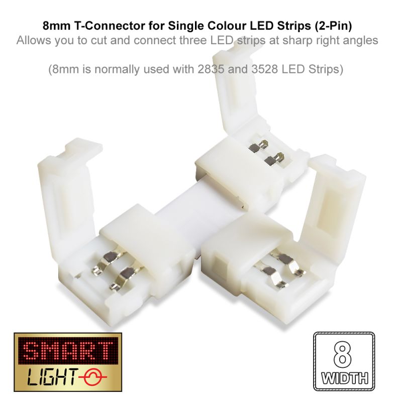 2-Pin / 8mm Single Colour LED Strip T Connector