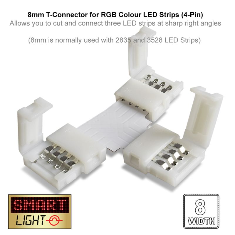 4-Pin / 8mm RGB LED Strip T Connector