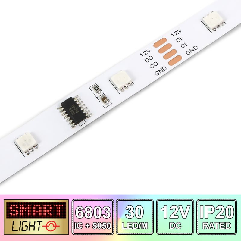 12V/1M 6803/5050 IP20 Non-Waterproof Strip 30 LED - Programmable RGB LED (Strip Only)