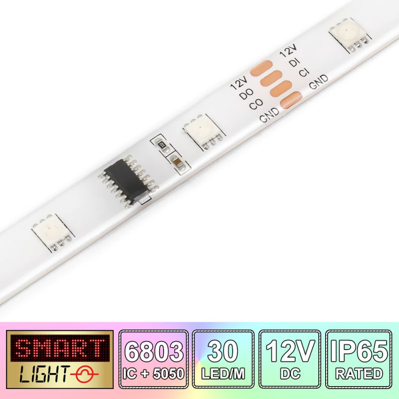12V/1M 6803/5050 IP65 Waterproof Strip 30 LED - Programmable RGB LED (Strip Only)