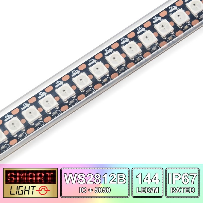 5M/720 LED WS2812B/5050 RGB Addressable LED Strip 5V/IP67/Black PCB (Strip Only)