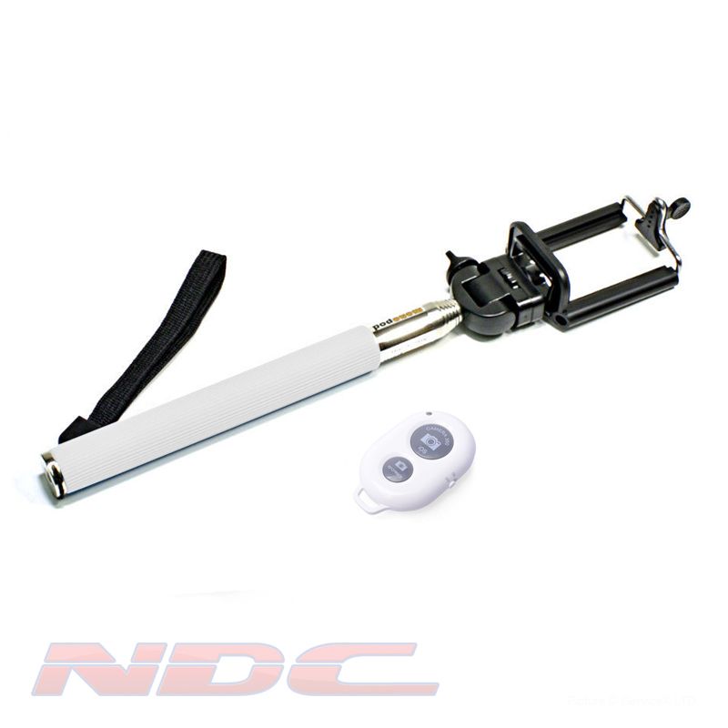 X926:WHITE -- Selfie Stick + Bluetooth Remote - WHITE