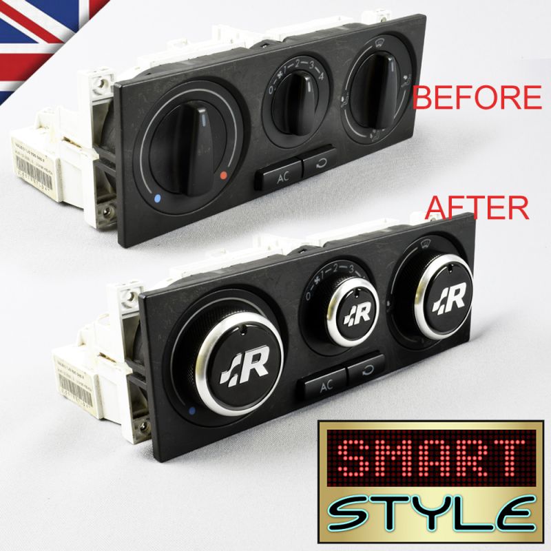 BLACK (WITH LOGO) Aluminium Air-Con Knob Set (Golf R32 Style) - Black