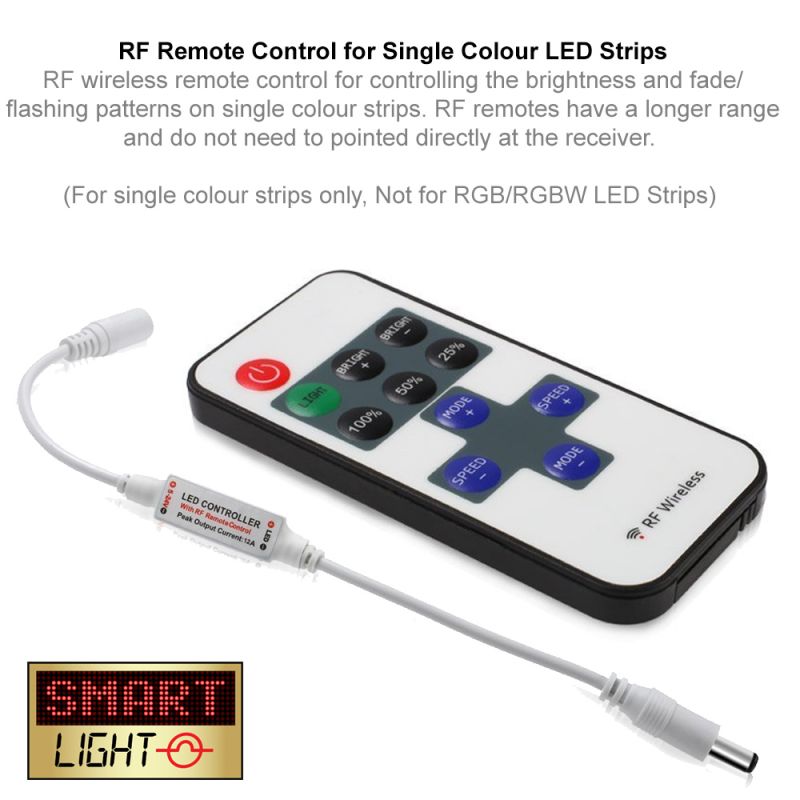 RF Wireless Remote Control/Dimmer for Single Colour LED Strips
