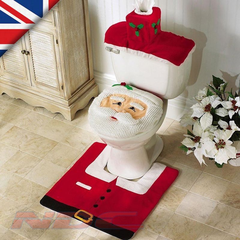 Santa 3 PC Toilet Seat Cover Rug Set