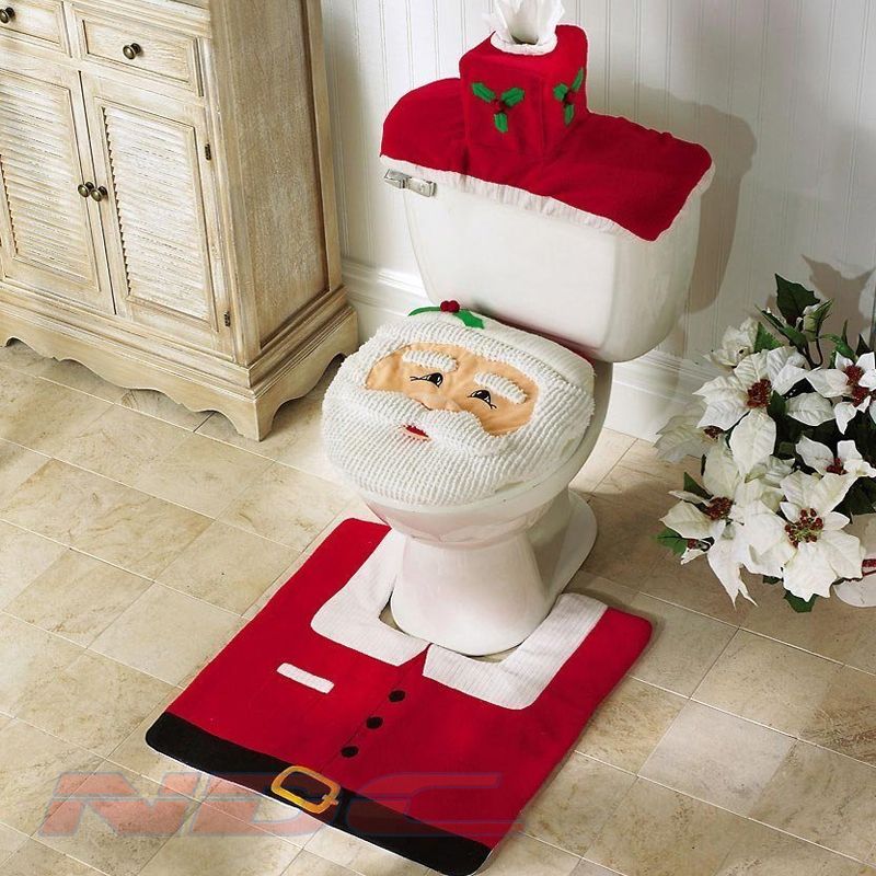  Santa 3 PC Toilet Seat Cover Rug Set