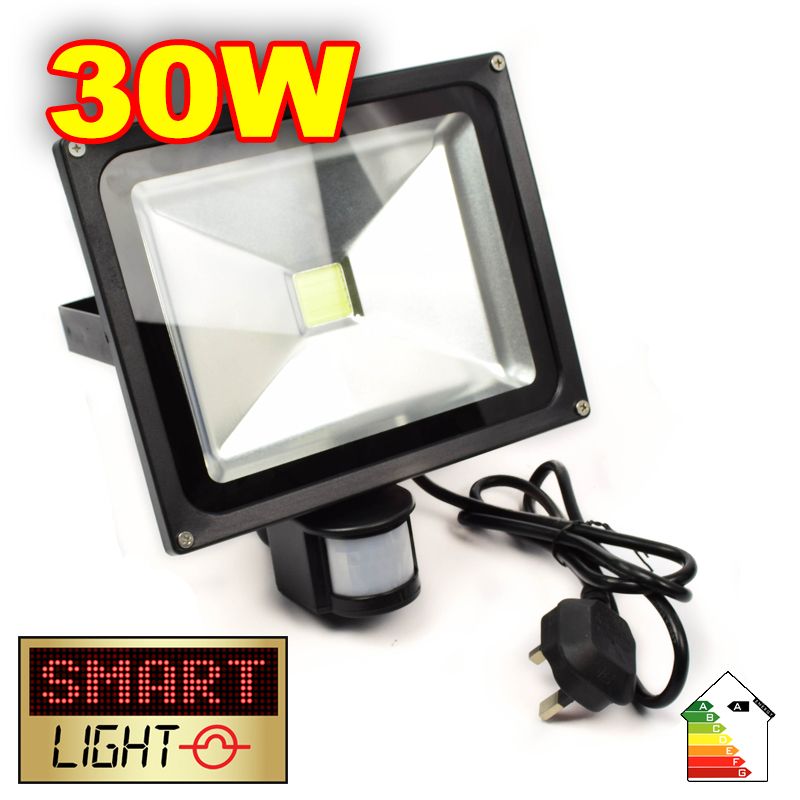 L859 -- SmartLight Cool White LED Flood Light with PIR UK PLUG - 30W