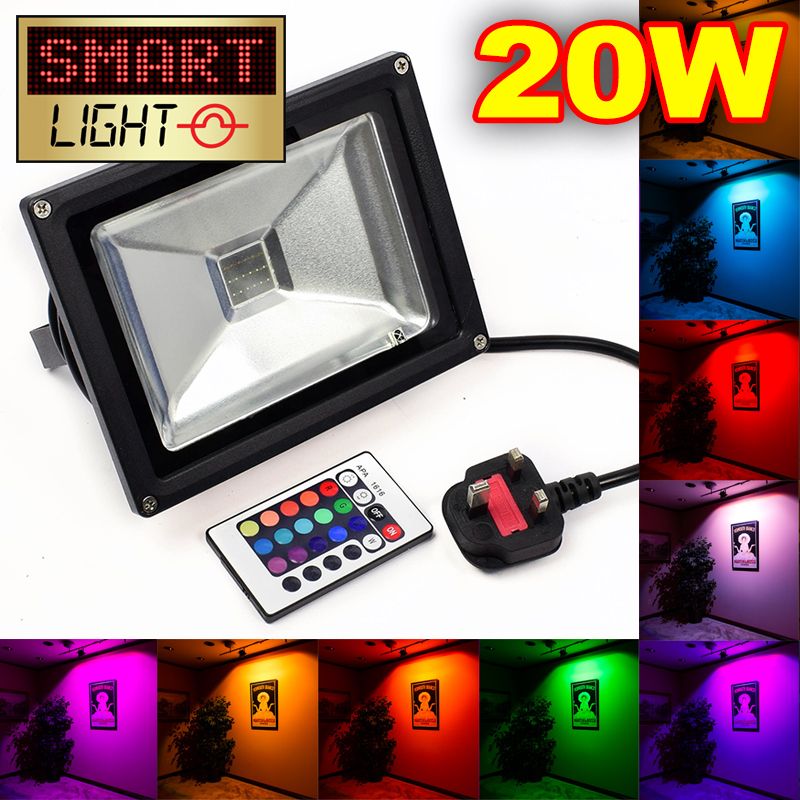 L874 -- SmartLight RGB LED Flood Light with Remote UK PLUG - 20W