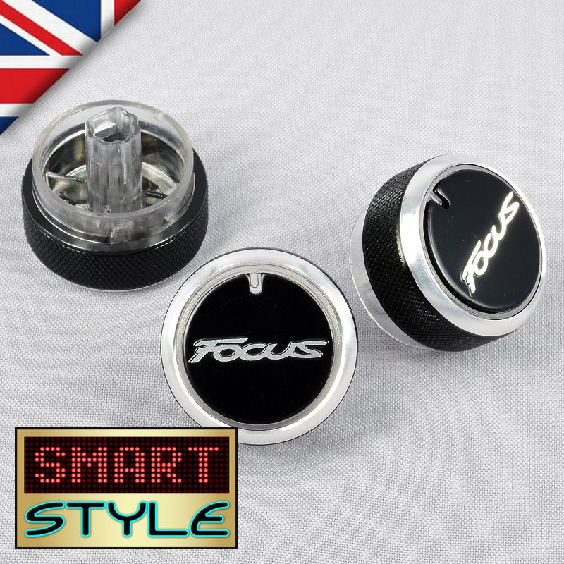 BLACK (WITH LOGO) Aluminium Air-Con Knob Set for Ford Focus