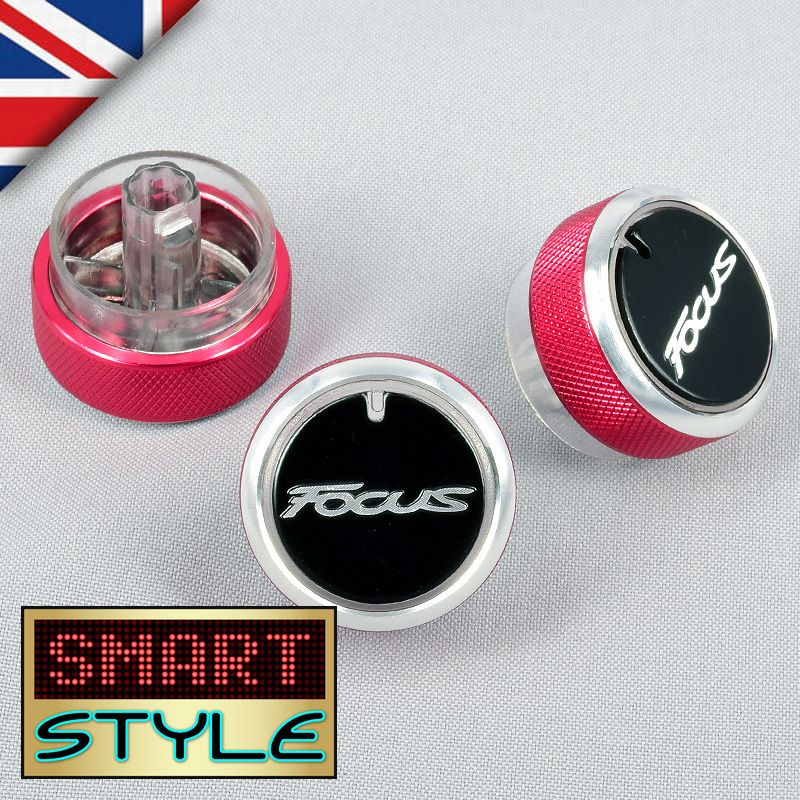 RED (WITH LOGO) Aluminium Air-Con Knob Set for Ford Focus