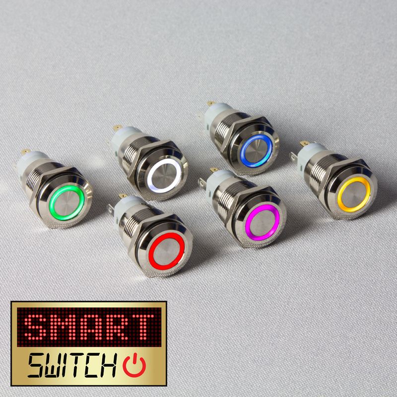 1 x SmartSwitch 19mm 12v Chrome Momentary Angel Eye Halo Illuminated LED Switch