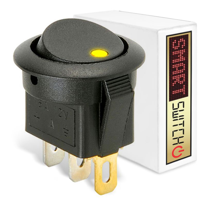 20 x SmartSwitch SPST 20mm 12V/16A Illuminated Round Rocker Switch - AMBER LED