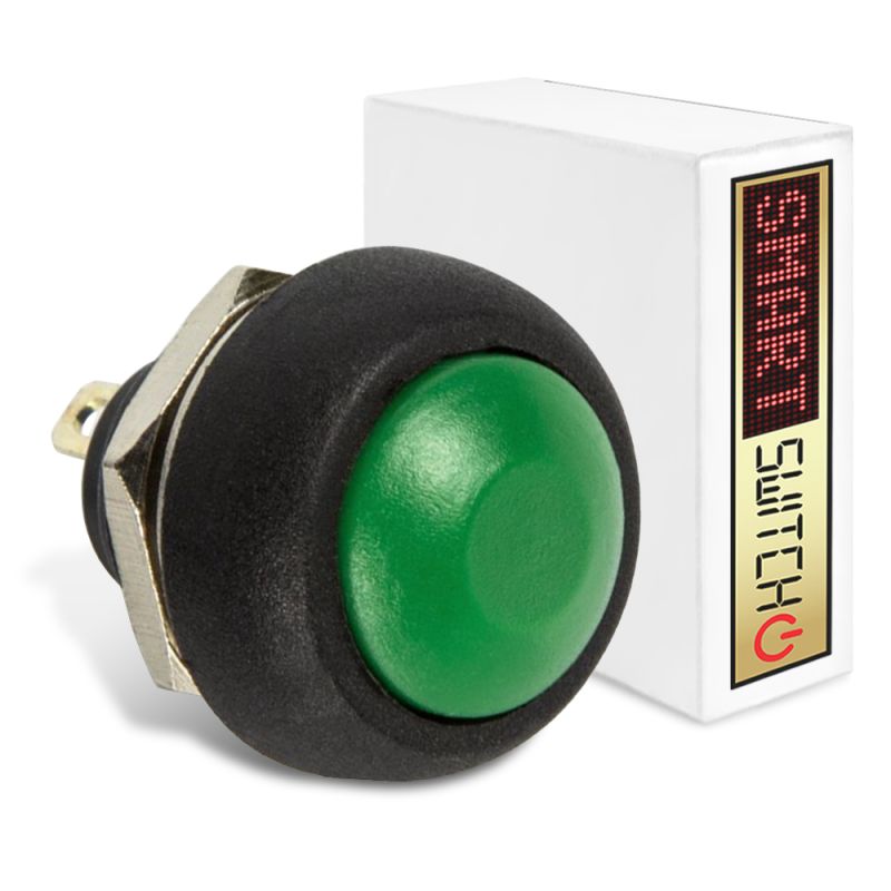 1 x SmartSwitch SPST 12mm Round Momentary Plastic Button - GREEN