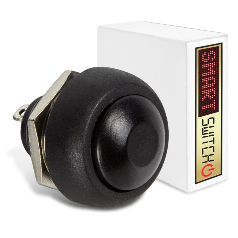 1 x SmartSwitch SPST 12mm Round Momentary Plastic Button - BLACK