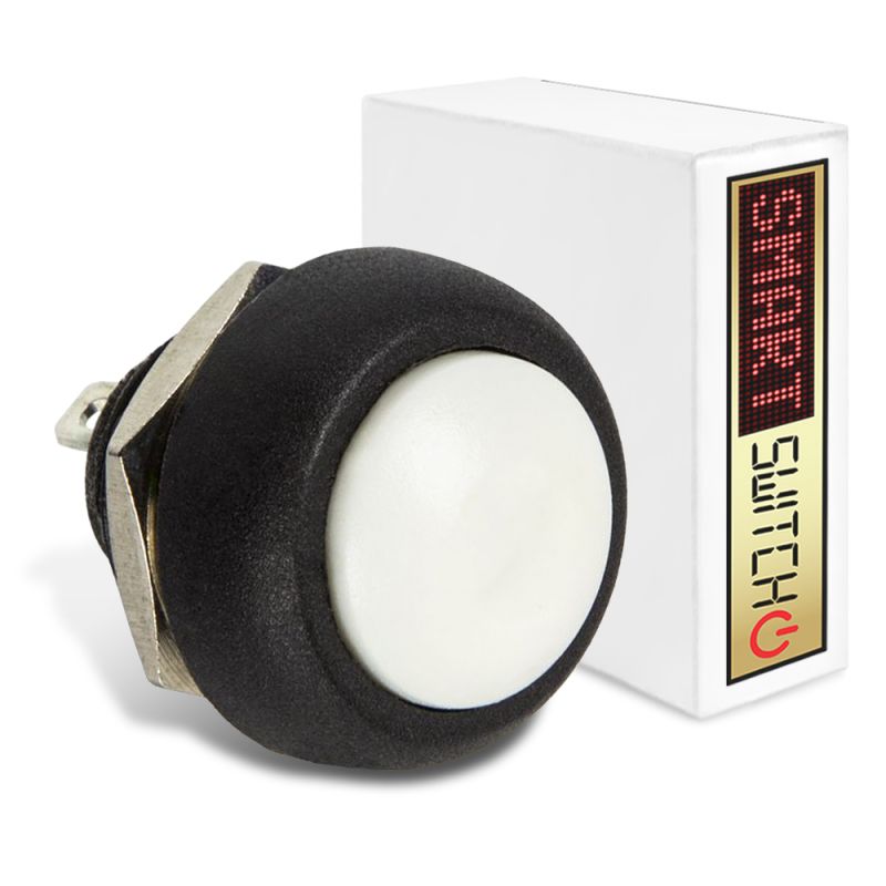 1 x SmartSwitch SPST 12mm Round Momentary Plastic Button - WHITE
