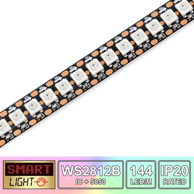 144 LED/M WS2812B RGB Addressable LED Strip IP20 (Black PCB)