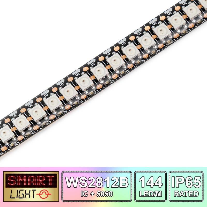 144 LED/M WS2812B RGB Addressable LED Strip IP65 (Black PCB)