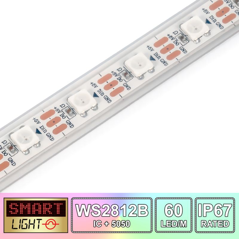 60 LED/M WS2812B RGB Addressable LED Strip IP67 (White PCB)