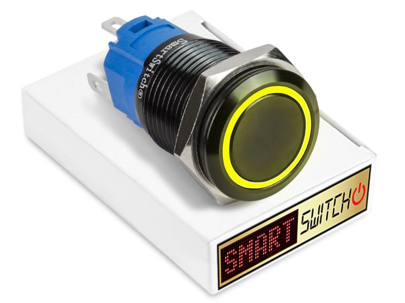 19mm Black Aluminium ANGEL EYE HALO Momentary LED Switch 12V/3A (16mm Hole) - YELLOW