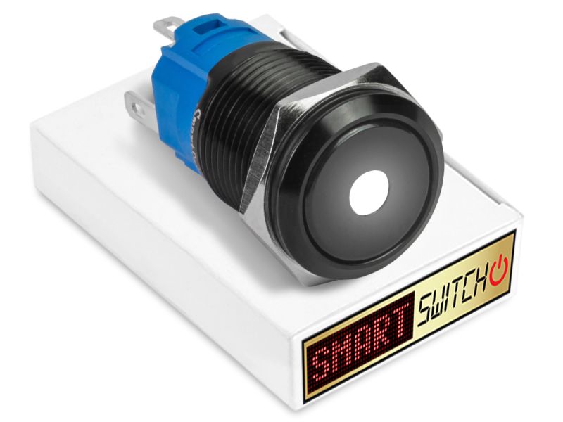 20 x SmartSwitch DOT LED Black Momentary 19mm (16mm hole) 12V/3A Illuminated Round Switch - WHITE