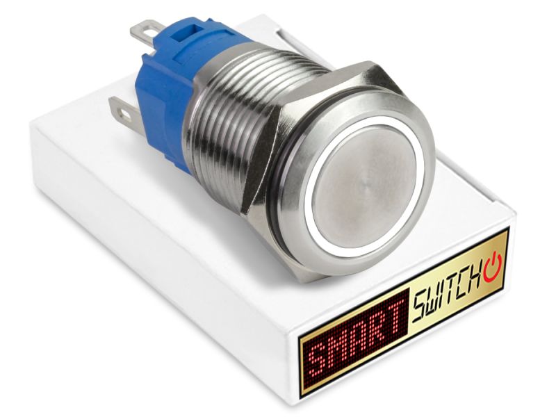 20 x SmartSwitch HALO LED Chrome Momentary 19mm (16mm hole) 12V/3A Illuminated Round Switch - WHITE