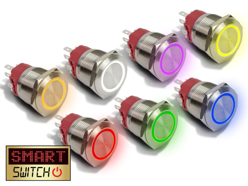 25mm Angel Eye® Halo DPDT / 2NO2NC Stainless Steel Push Button LED Switch (for 22mm Hole)