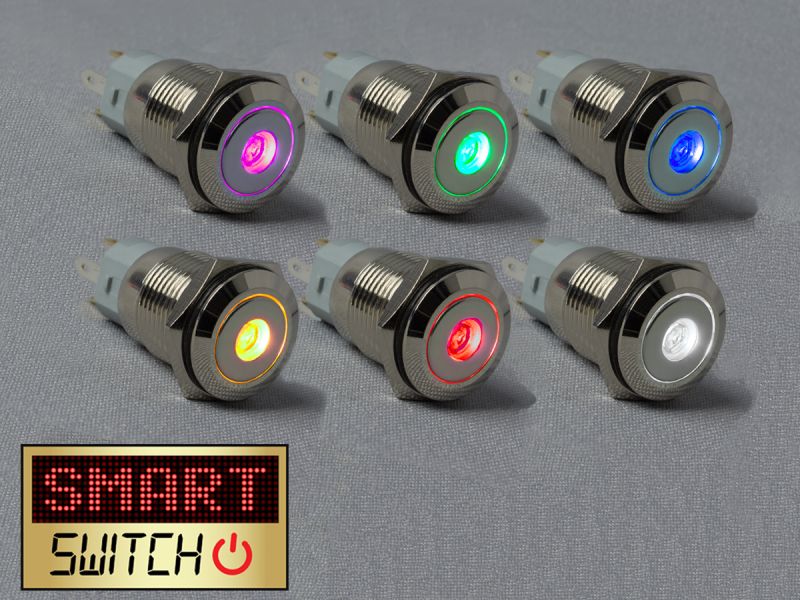 SmartSwitch 19mm 12v DOT LED Chrome Momentary Illuminated Switch