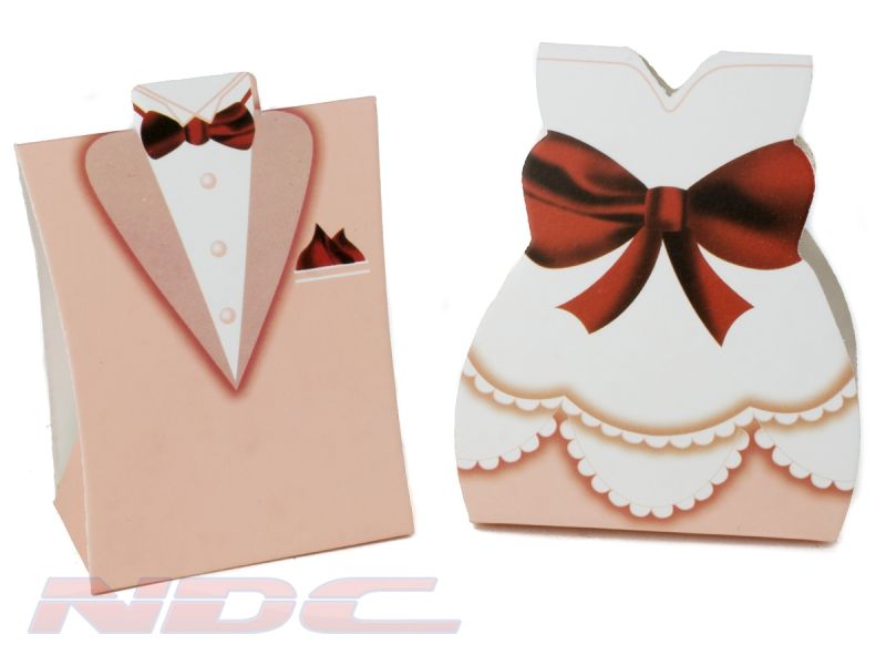 Pink Wedding Candy Box Bride & Groom Dress Tuxedo Party w/ Ribbon 100pcs