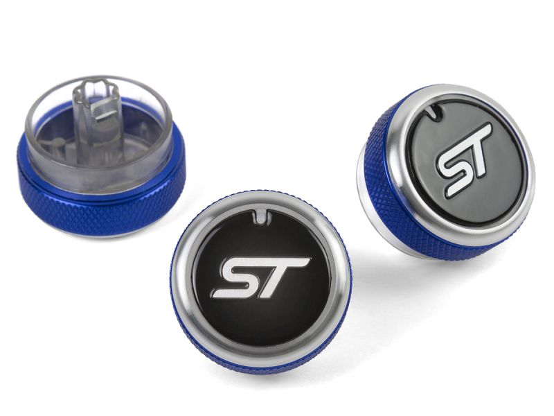 BLUE (WITH LOGO) Aluminium Air-Con Knob Set for Ford Focus (ST STYLE)