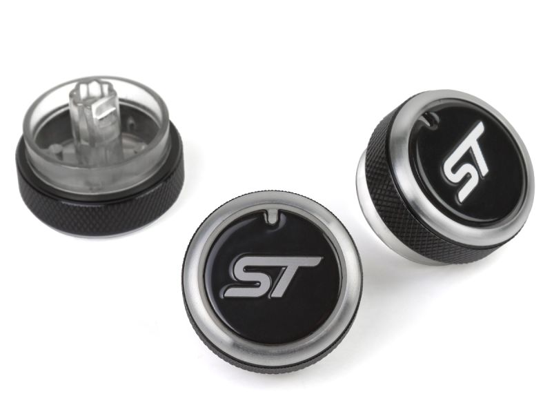 BLACK (WITH LOGO) Aluminium Air-Con Knob Set for Ford Focus (ST STYLE)