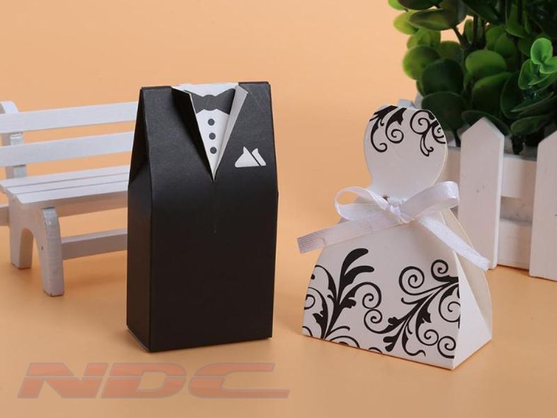 100pcs Wedding Candy Box Bride & Groom Dress Tuxedo Party w/ Ribbon