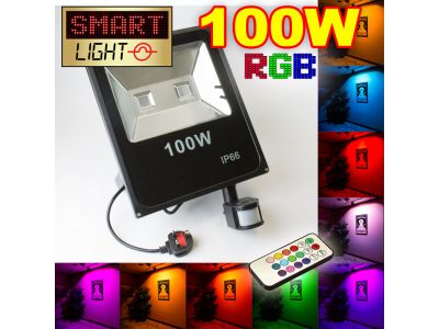 Flat RGB LED Flood Light with Remote + PIR - 100W
