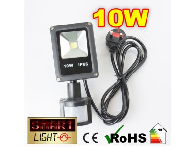 Flat Cool White LED Flood Light + PIR - 10W
