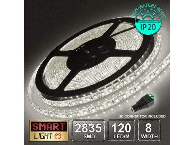 12V/5M SMD 2835 IP20 Non-Waterproof 8mm LED Strip 600 LED (120LED/M) - COOL WHITE