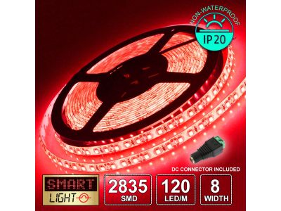 12V/5M SMD 2835 IP20 Non-Waterproof 8mm LED Strip 600 LED (120LED/M) - RED