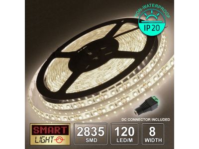 12V/5M SMD 2835 IP20 Non-Waterproof 8mm LED Strip 600 LED (120LED/M) - WARM WHITE