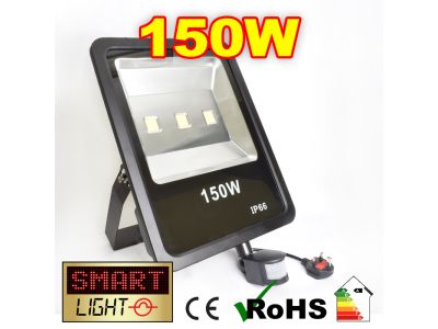 Flat Cool White LED Flood Light + PIR - 150W