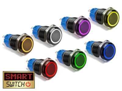 22mm Angel Eye® Halo SPST / 1NO1NC Black Aluminium Push Button LED Switch (for 19mm Hole)
