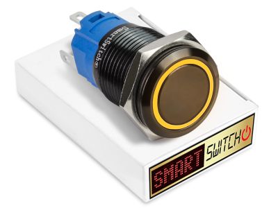19mm Black Aluminium ANGEL EYE HALO Momentary LED Switch 12V/3A (16mm Hole) - ORANGE